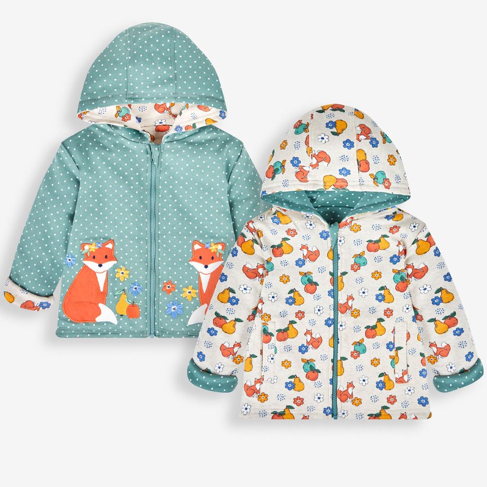 英國 JoJo Maman BeBe - 幼/兒童雙面穿100%純棉保暖連帽外套-收穫祭