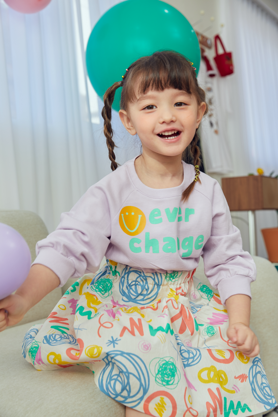 韓國 MINIATURE - 彩虹雛菊拼接縮腰洋裝-紫