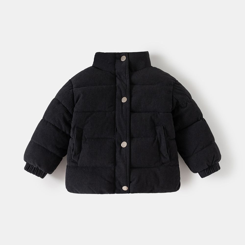 保暖燈芯絨鋪棉外套-黑色