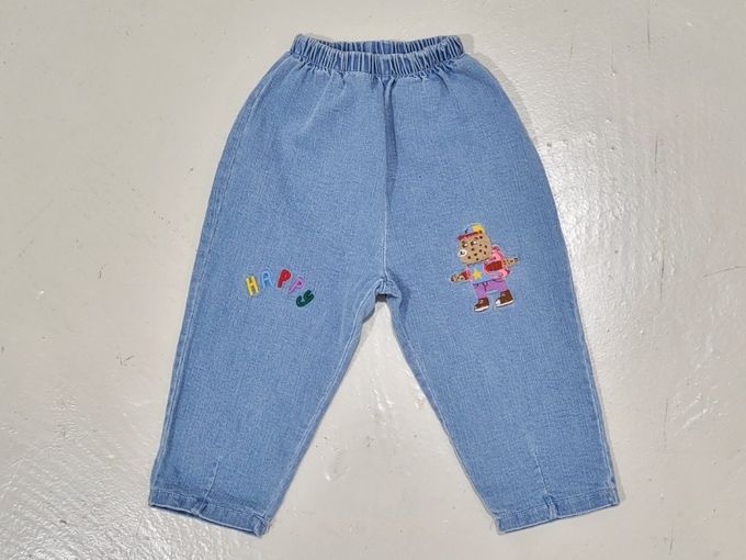 韓國 Mimico - 鬆緊腰動物刺繡丹寧長褲-黑灰