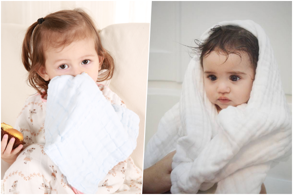 JustGreen - 十層澎澎紗純棉紗布浴巾-粉 (120x95cm)