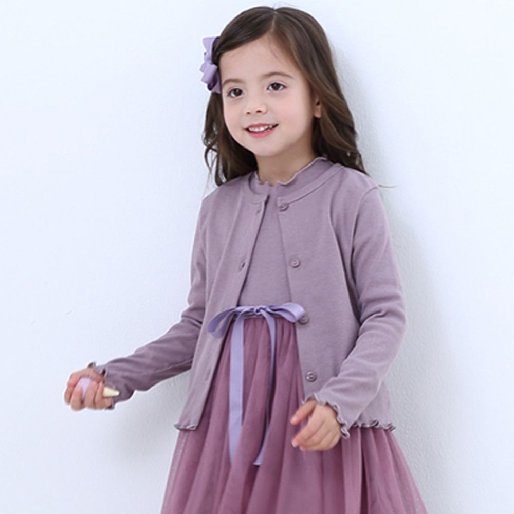 日本 Maison de Ravi - 百搭羅紋針織長袖薄外套-淺灰紫