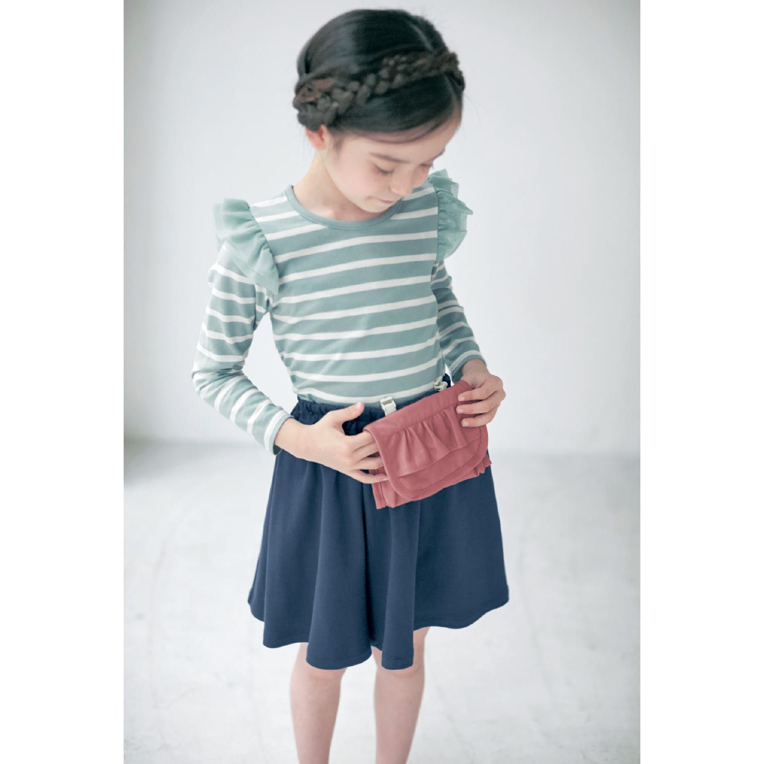 日本千趣會 - GITA 純棉圓領長袖上衣-荷葉滾邊-淺粉