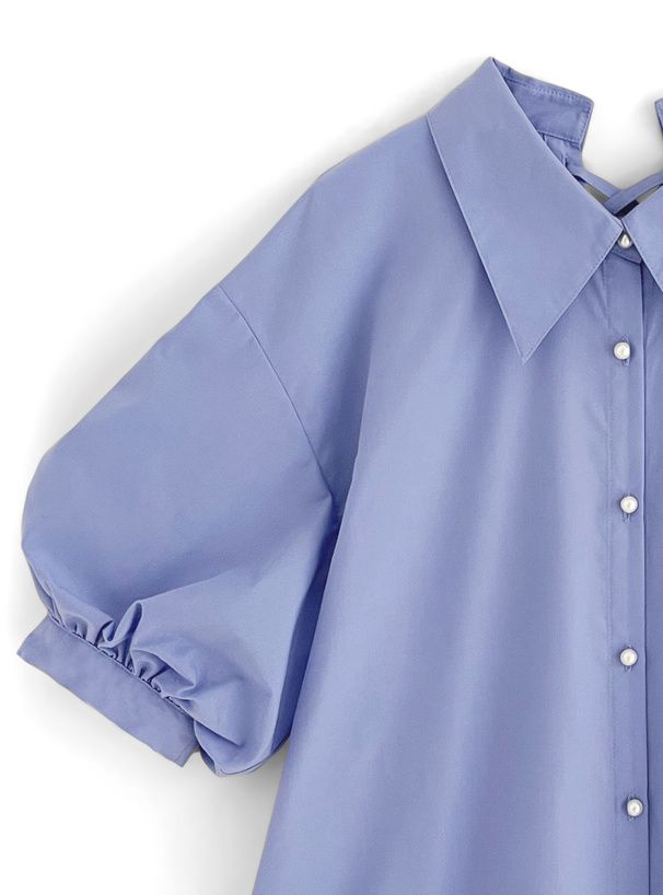 日本 GRL - 後綁帶翻領泡泡袖襯衫-米白 (F)