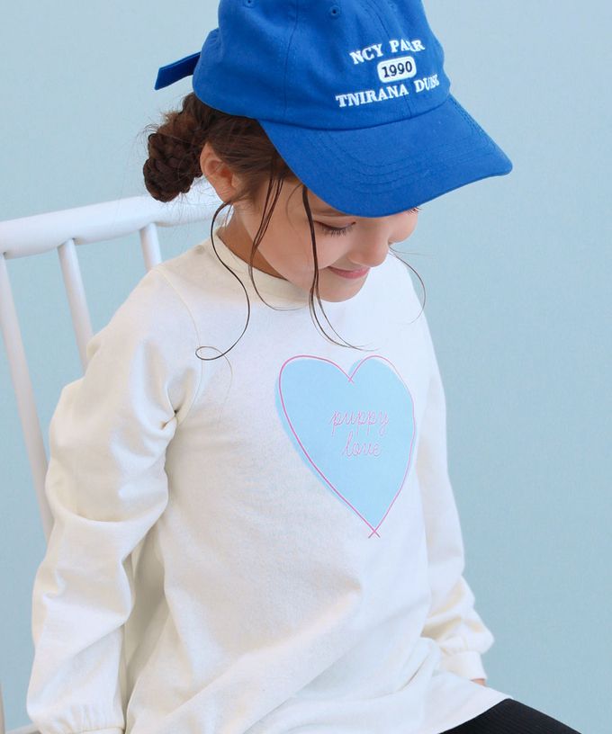 日本 devirock - 100%棉 女孩印花微長版上衣-馬卡龍-灰白