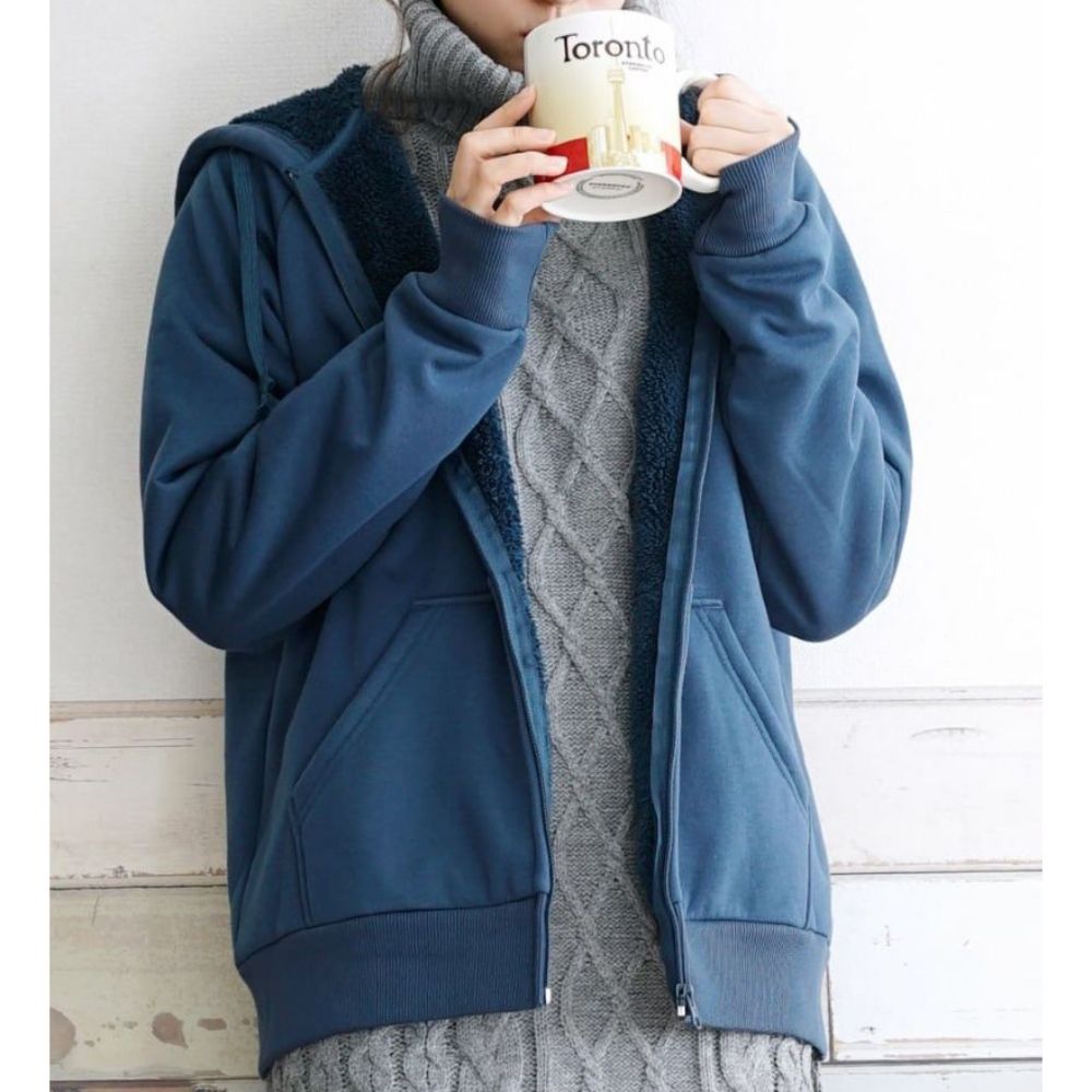 日本 zootie - 防風激暖系列 連帽外套-內刷毛-深灰藍