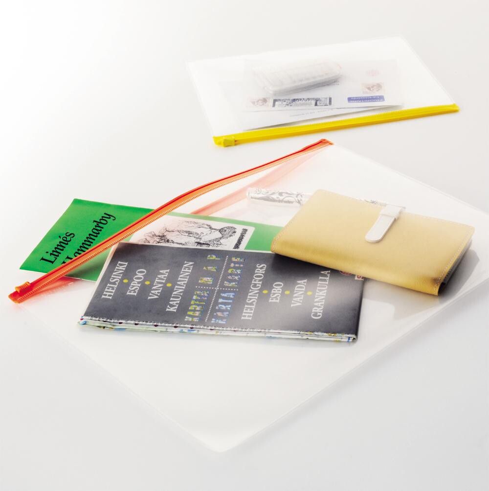 日本文具 LIHIT - 日本製透明夾鏈文件收納袋-平面版-藍 (A4)