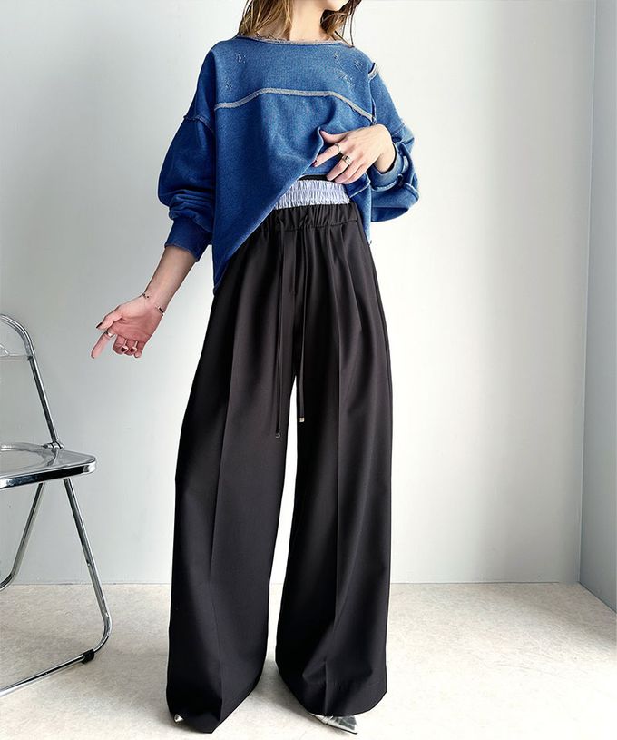 日本 Classical Elf - 腰部層次皺摺休閒舒適大寬褲-象牙白