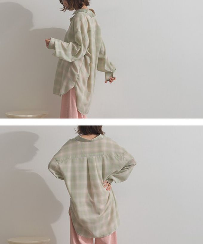 日本 ELENCARE DUE - 2way穿法輕盈透膚寬版薄襯衫-直條紋-水藍