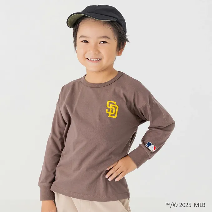 日本 Chil2 - MLB聯名 品牌刺繡長袖上衣-聖地牙哥教士-咖啡