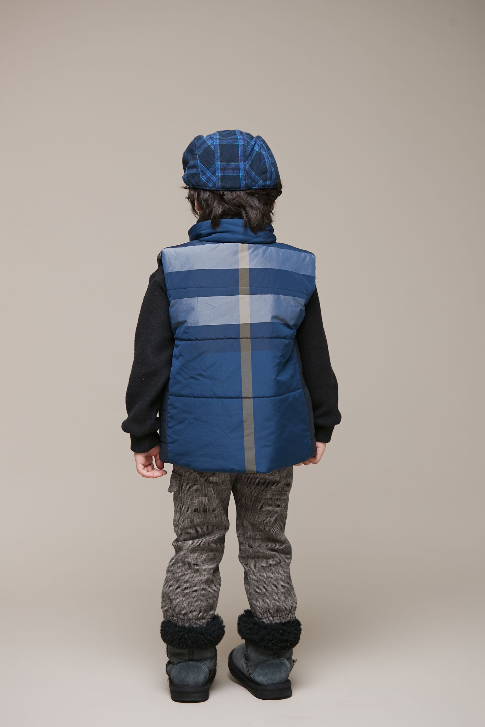 韓國 Coco Bang - 鋪綿格紋背心-藍