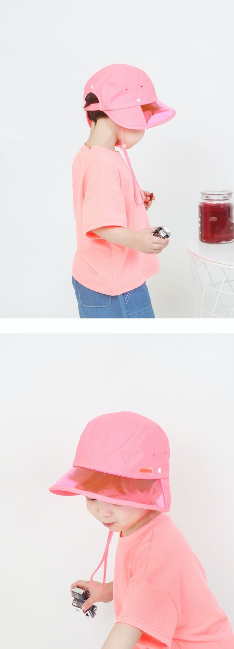 韓國 Babyblee - 抗UV遮陽板遮脖防曬帽-粉紅 (頭圍：L(50-54cm))