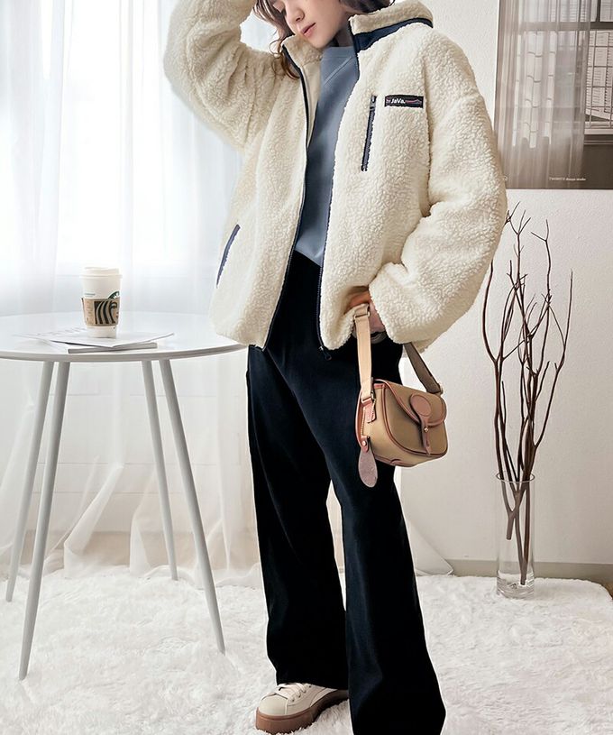 日本 Classical Elf - 泰迪熊毛絨立領運動風配色外套-紫x綠