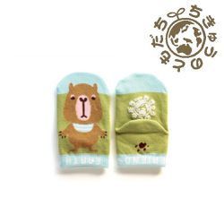 日本 aehwa - 地球的朋友 印花寶寶襪-水豚-藍綠 (10~15cm)