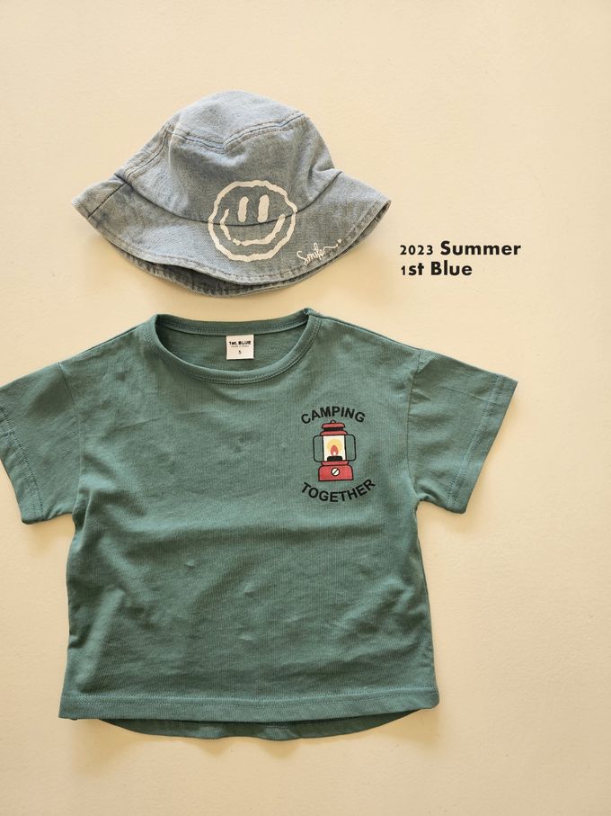韓國 First Blue - 露營系列印短袖上衣-帳篷-灰