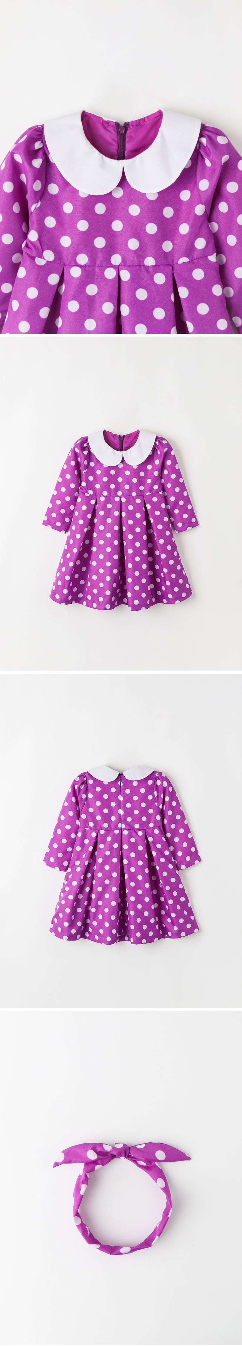 韓國 OZKIZ - (附髮帶)復古點點打褶洋裝-紫