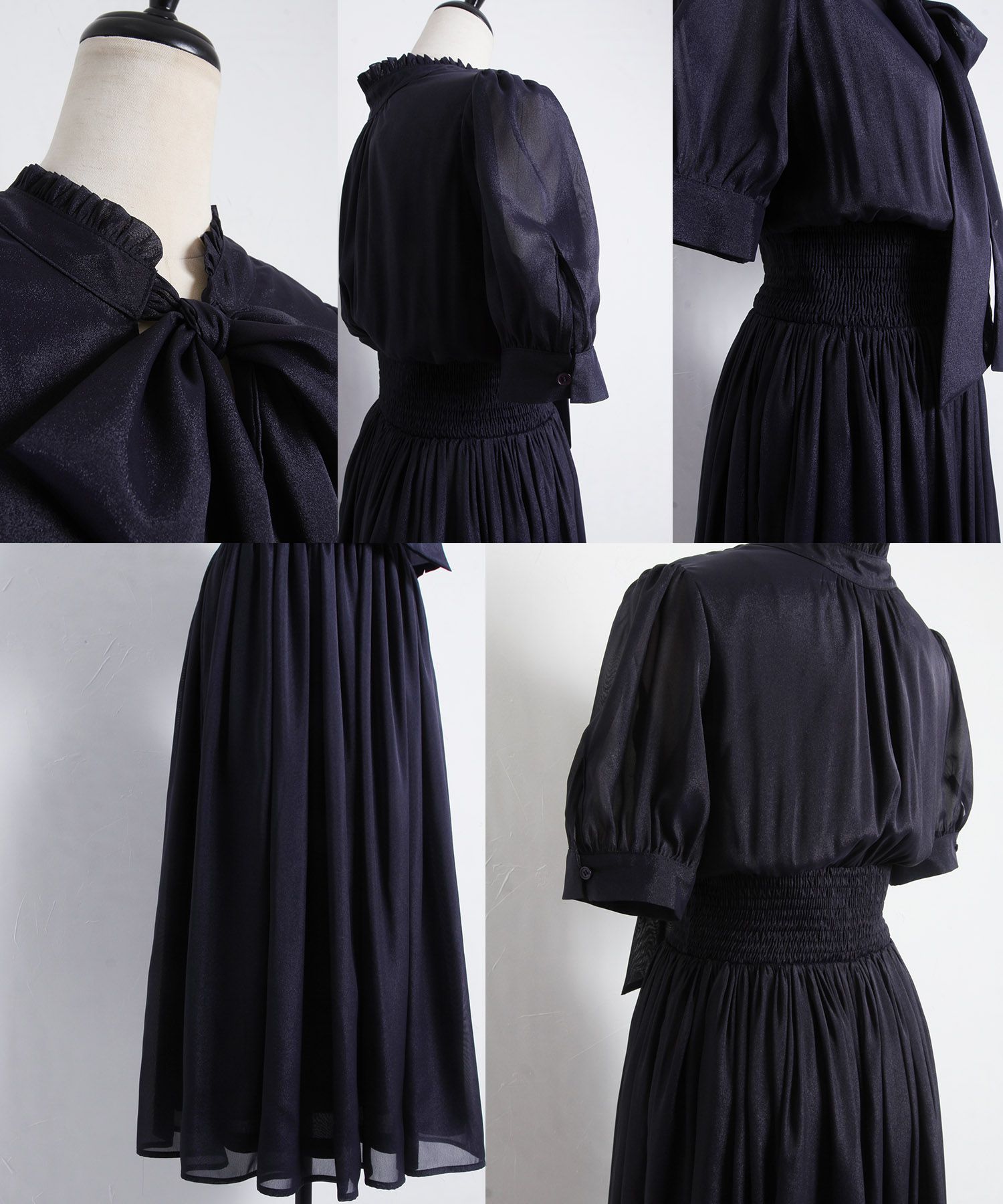 日本 tocco-closet - 2WAY甜美蝴蝶結雪紡洋裝-海軍藍