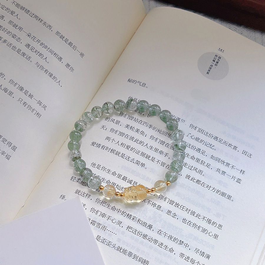 6mm天然綠幽靈水晶貔貅手鏈 (15cm)