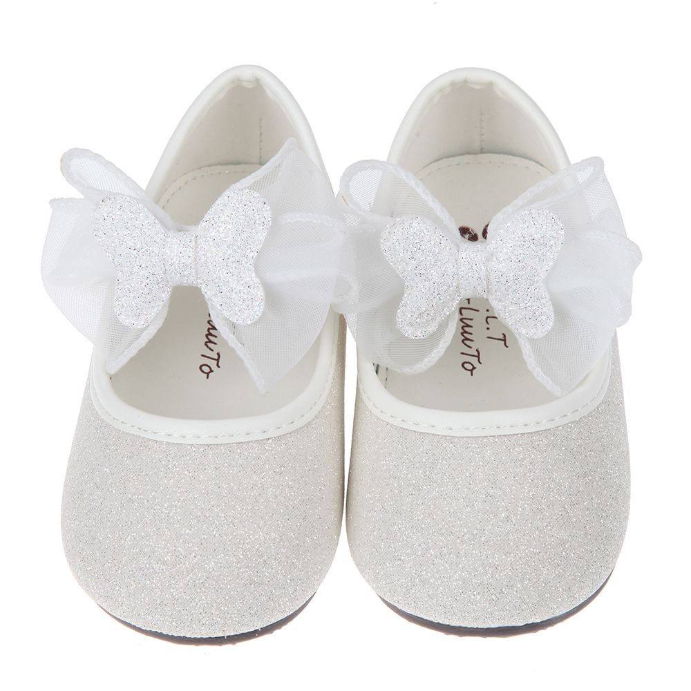 閃亮亮白色蕾絲蝴蝶結寶寶公主鞋