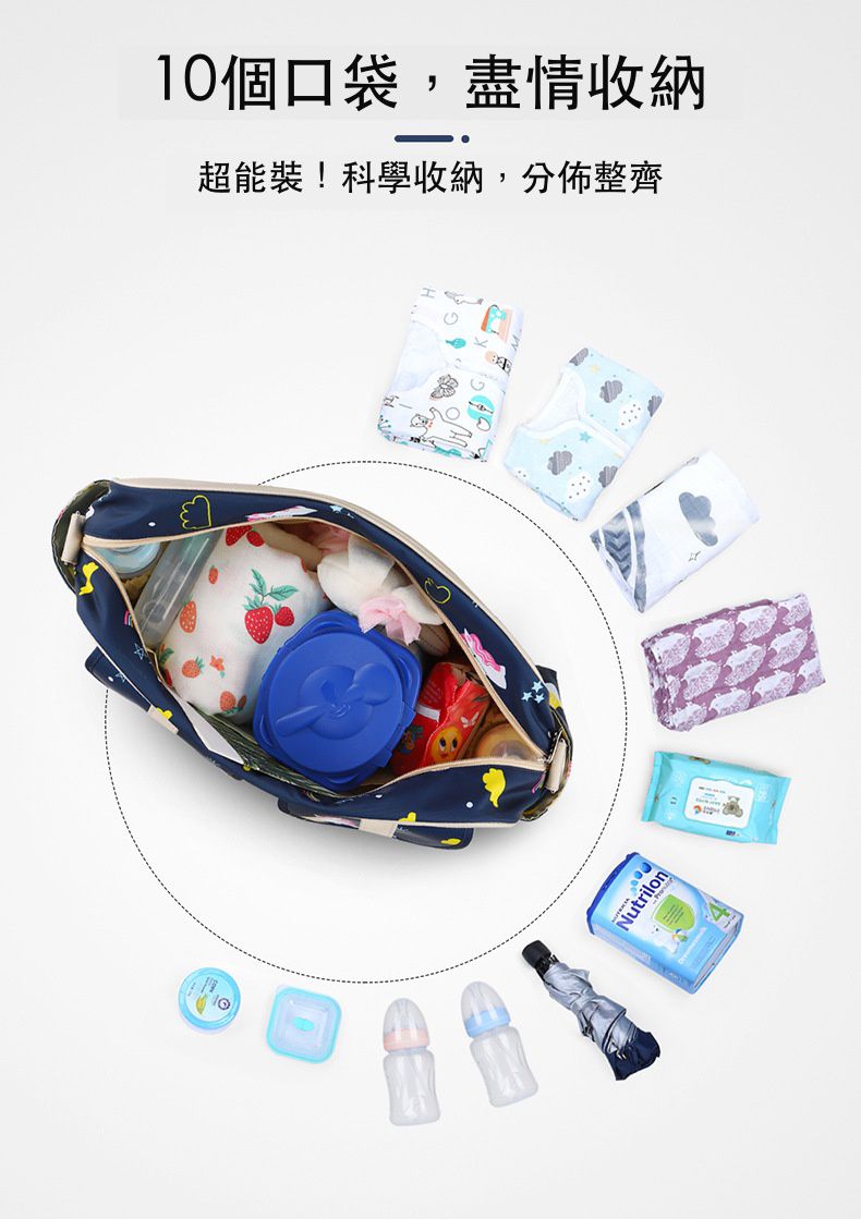 insular - 防水防污多功能大容量手提包/媽媽包/待產包-清新葉片-綠色 (39x12.5x29cm)