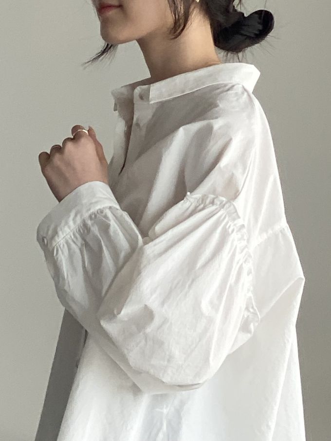 韓國女裝連線 - 極簡拼接翻領長袖襯衫-象牙白 (FREE)