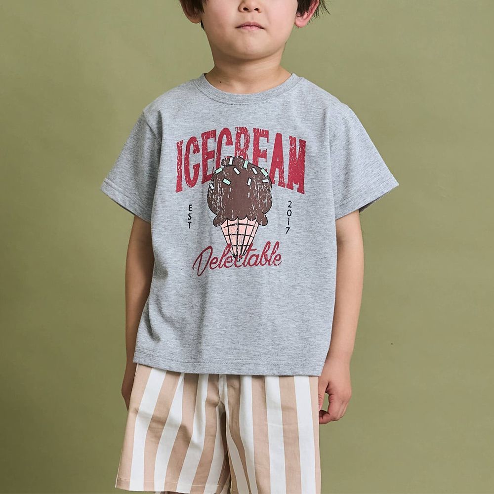 防污速乾印花短袖上衣-冰淇淋-淺灰