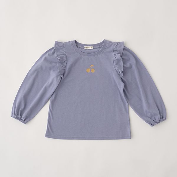 日本 Lycee mine - 閃耀印花肩部摺邊長袖上衣-草莓-象牙白