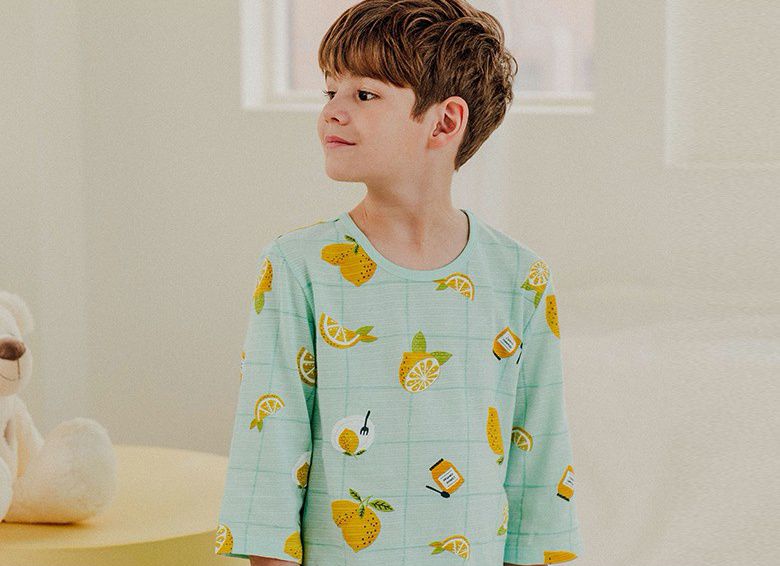 韓國 Mavarm Organic - 有機棉透氣七分袖家居服-格子檸檬