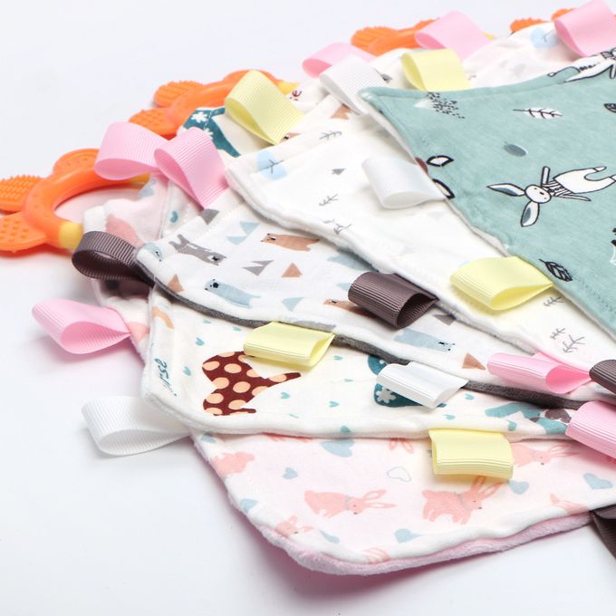 Vanibaby - 豆豆絨咬咬安撫巾（固齒器/標籤）-灰色小熊·