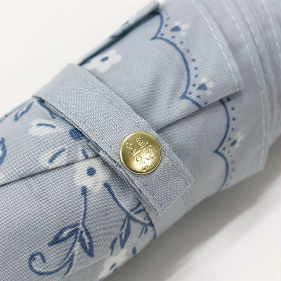 日本 nifty colors - 抗UV輕量 晴雨兩用折疊傘-浪漫花邊-水藍 (直徑98cm/191g)