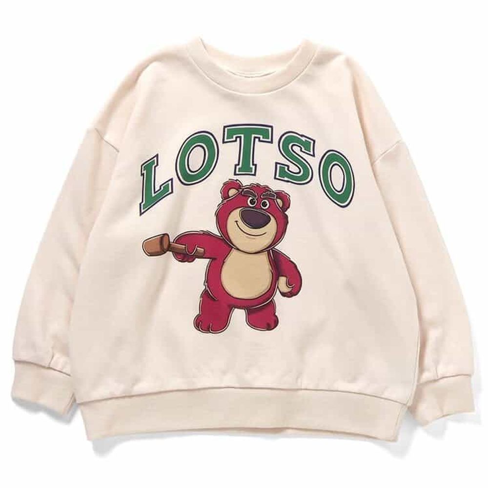 限量聯名 印花縮口長袖上衣-迪士尼卡通-熊抱哥-白