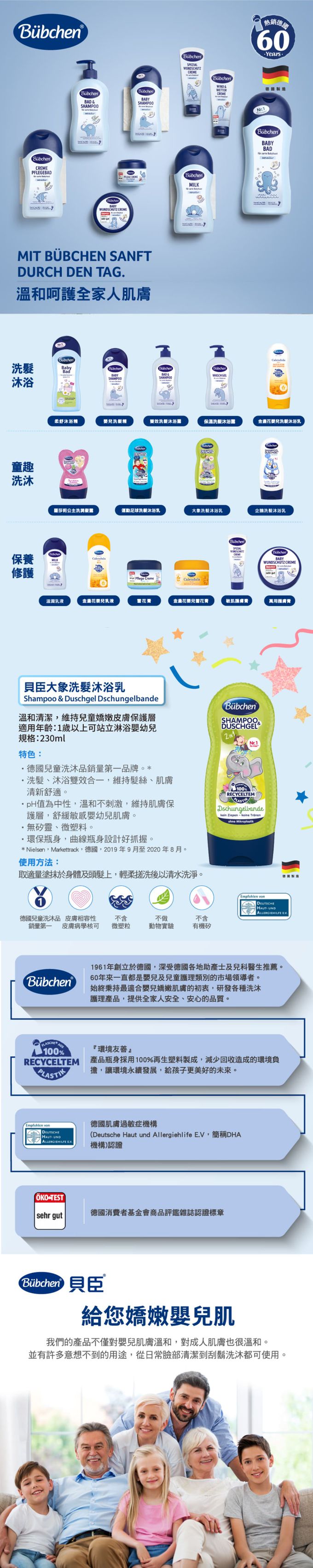 德國Bubchen 貝臣 - 大象洗髮沐浴乳-230ml