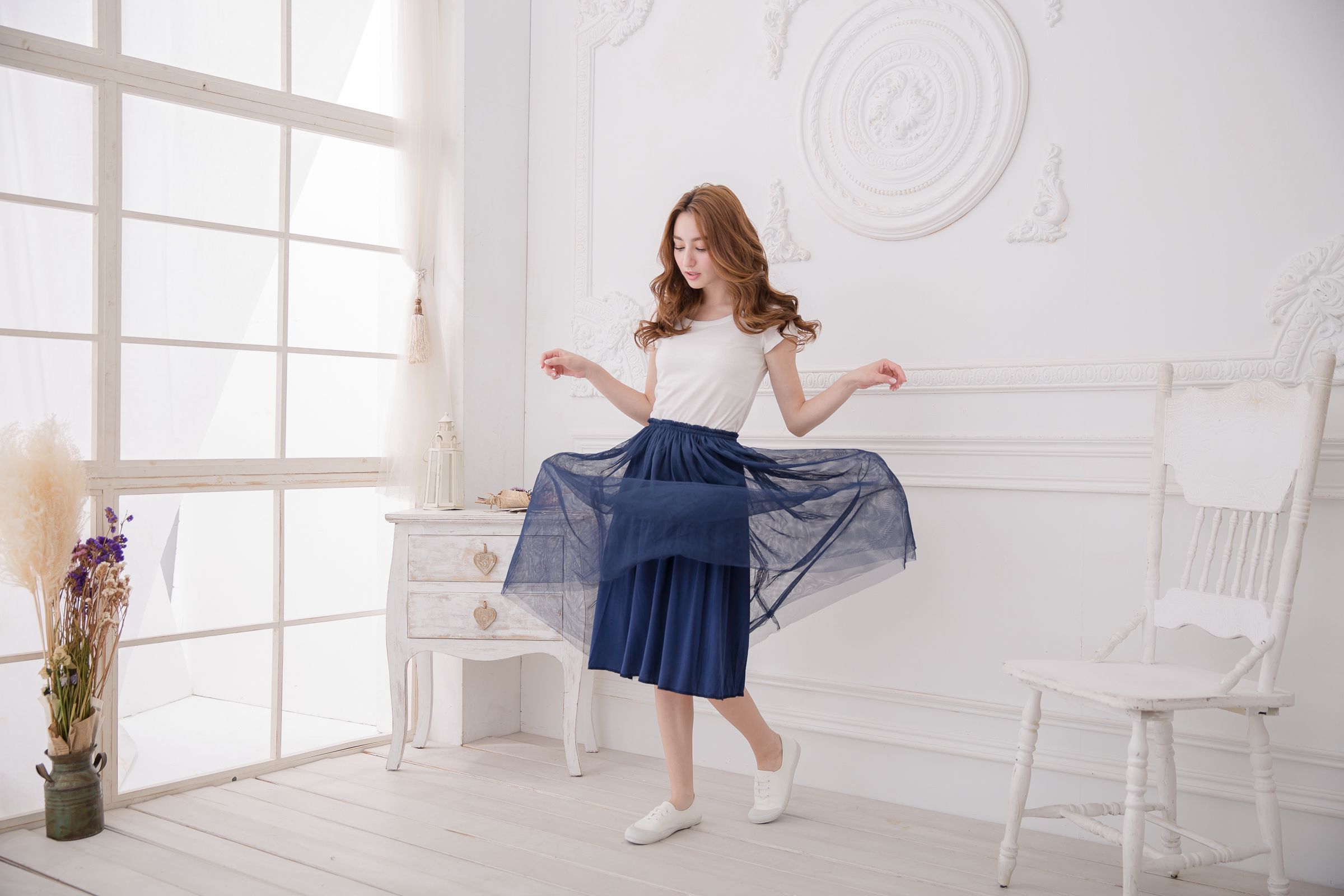 Peachy - 獨家訂製綿柔半身紗裙-半身中長版-午夜藍 (F)