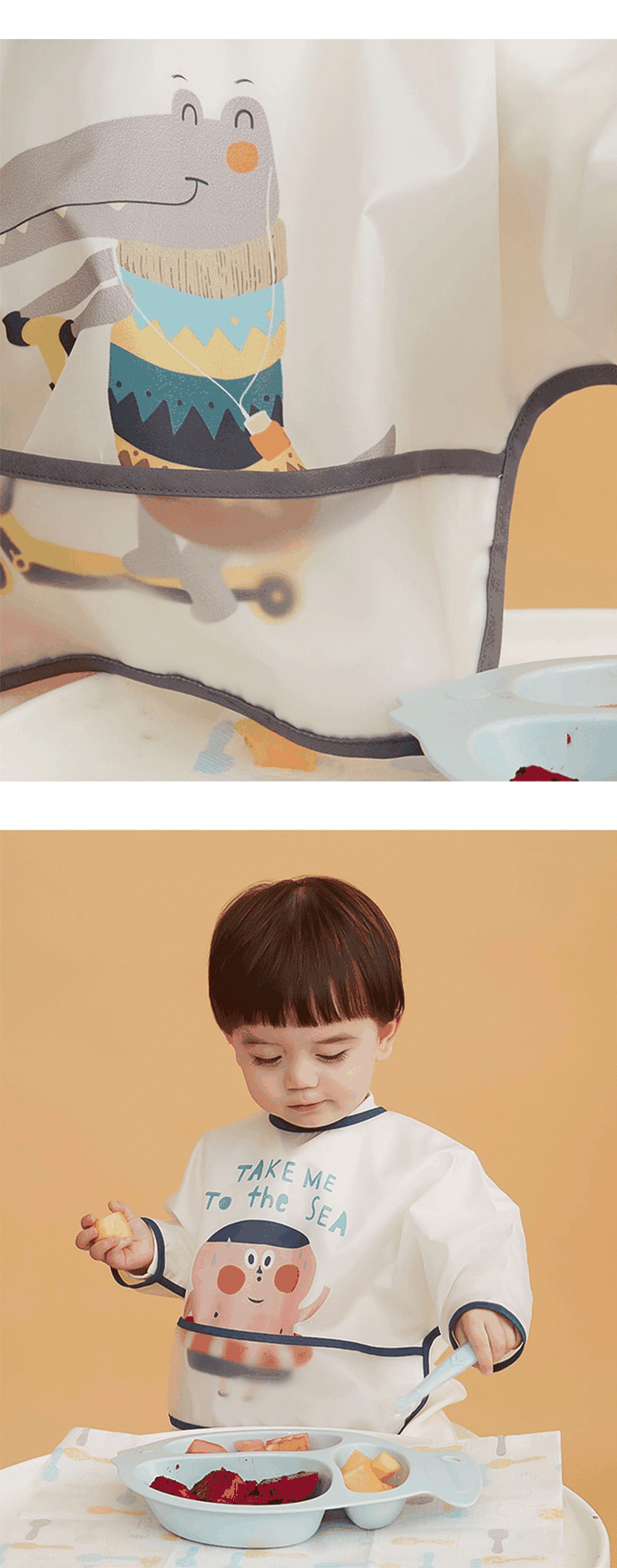 JoyNa - 2件入- 長袖霧面防水反穿衣-藍熊寶寶+隨機1入-衣長:34 胸圍:37 袖長:33cm