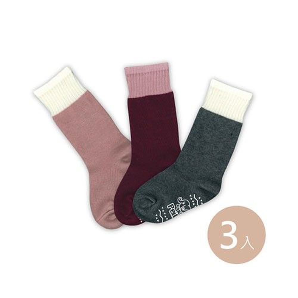 貝柔 Peilou - 貝寶萊卡義式對目柔棉止滑雙色長襪3入組-3色各1(藕粉/酒紅/灰)