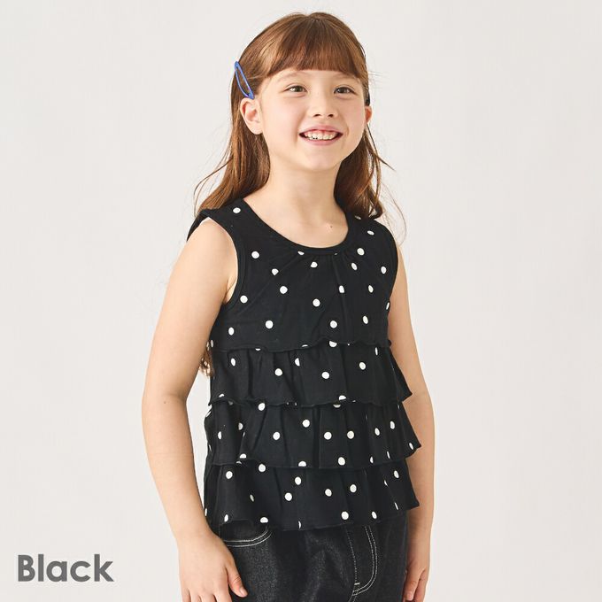 日本 evercloset - 100%棉 蛋糕層次無袖背心-點點-黑