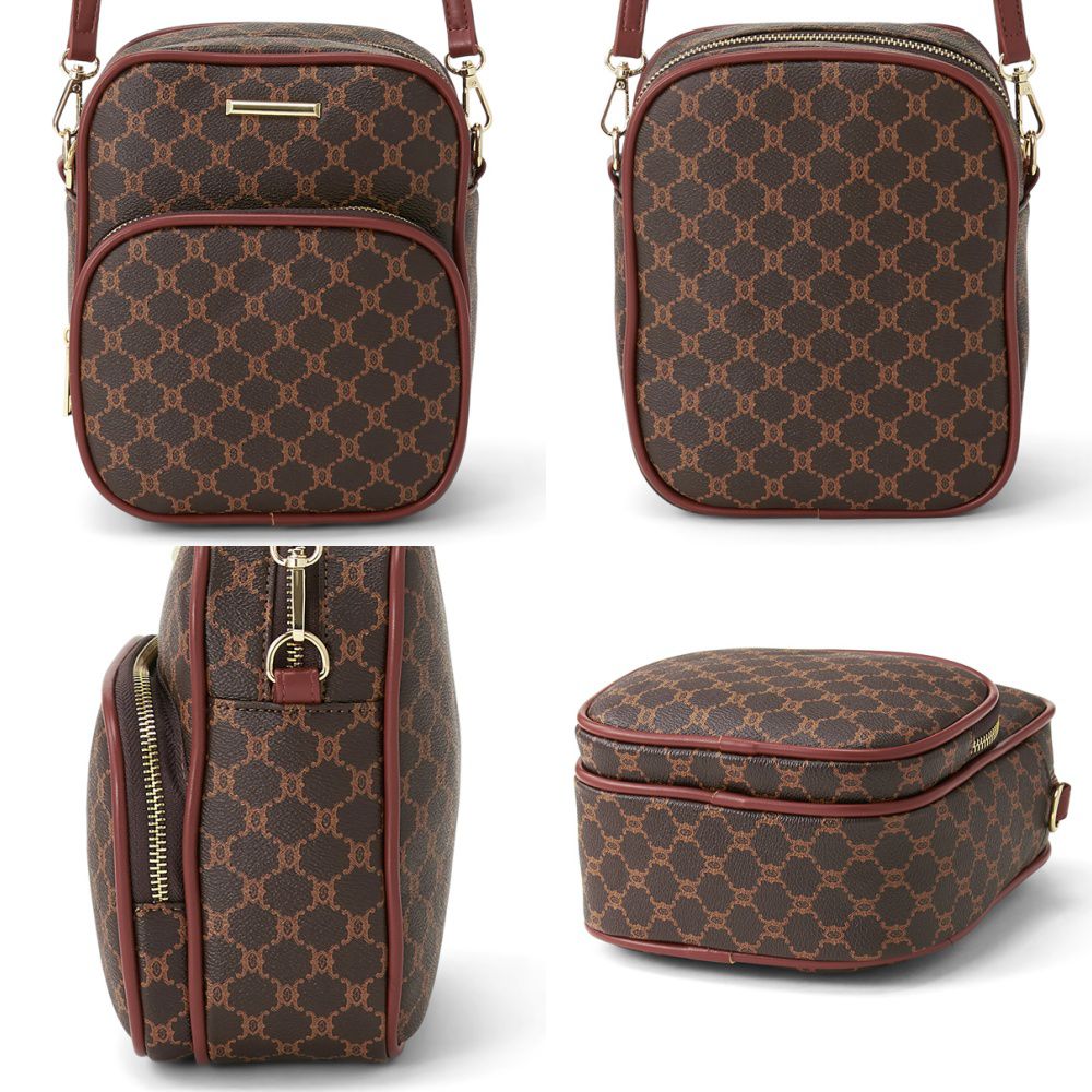 日本 GRL - 滿版花押字休閒方形雙口袋側背包-米 (F)