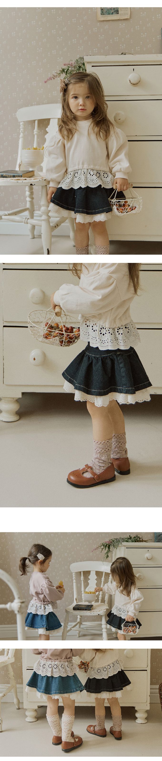 韓國 Puellaflo - 鬆緊腰蝶結裝飾層次丹寧短裙-黑藍