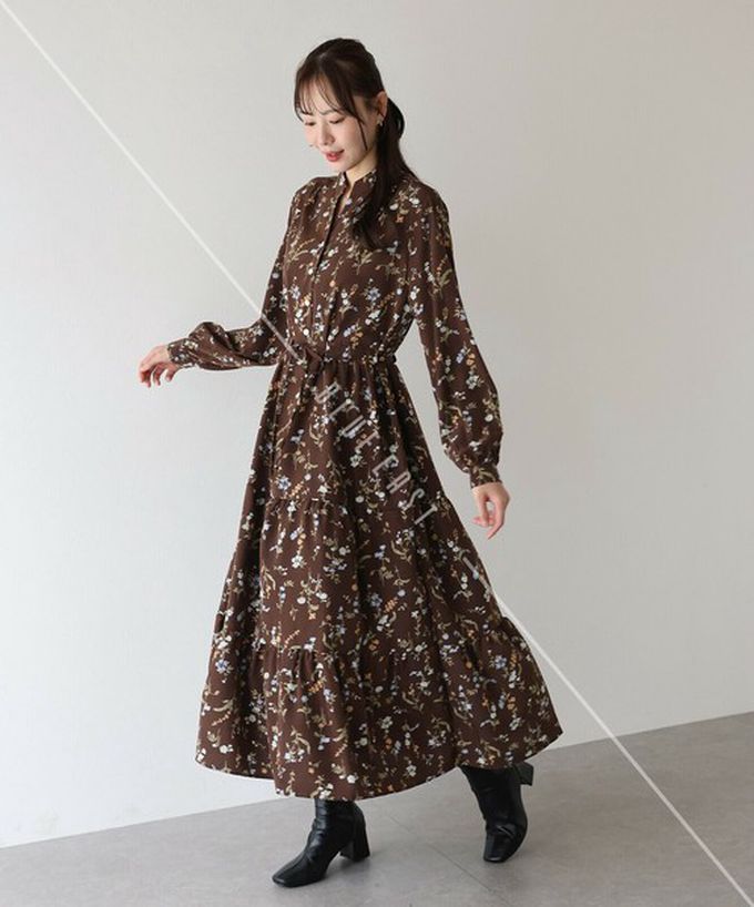 日本 BLUE EAST - [人氣款]簡約抽繩收腰長袖洋裝-撞色袖-摩卡