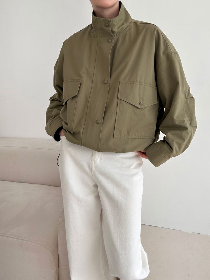 韓國女裝連線 - 秋季必備！短版風衣外套-軍綠 (FREE)