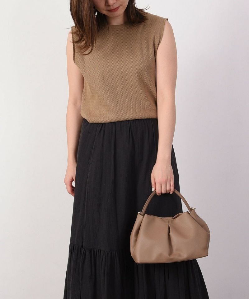 日本 COOCO - 打褶造型手提包/側背包-黑 (25x17x12cm)