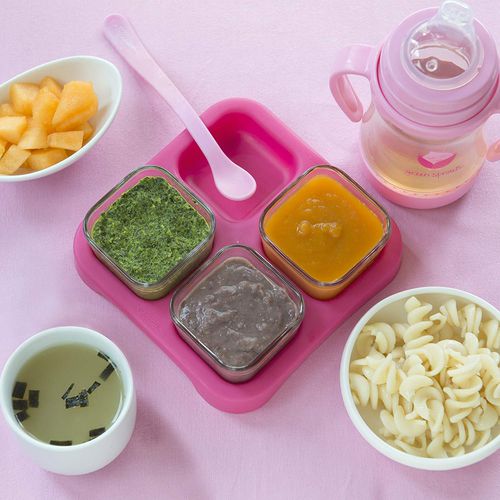副食品玻璃分裝小盒120ml 一組4入-藍色 (14x14x7.6公分)