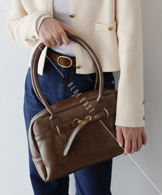 日本 BLUE EAST - 復古風皮帶造型波士頓肩背包-黑