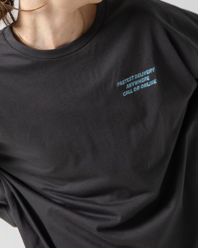 日本 gleam - 俏皮美式漢堡泡棉印花長袖T恤-炭黑