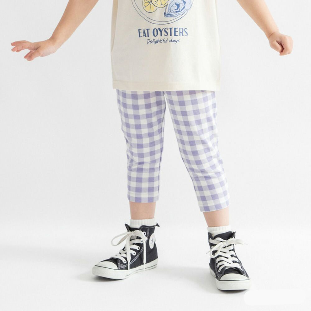 百搭定番彈力七分褲-格子-紫x白