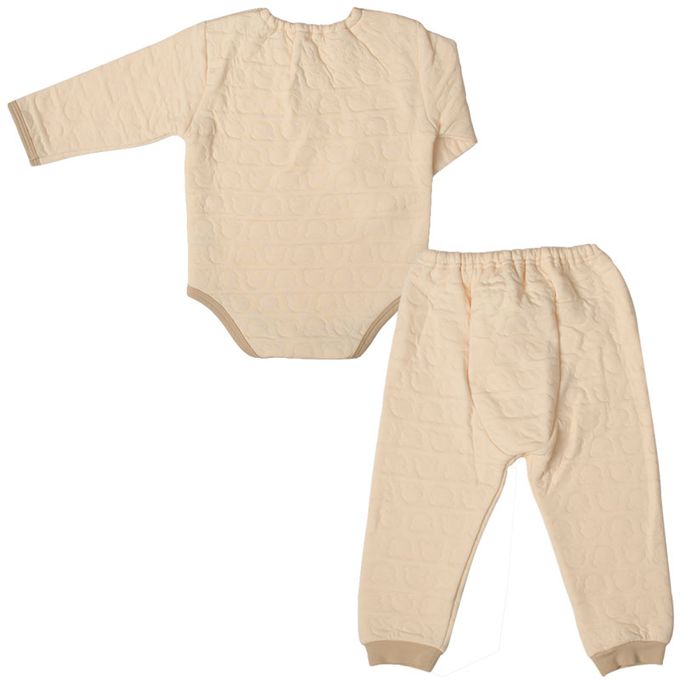 akachan honpo - 長袖包屁衣家居服-保暖鋪棉 小熊-淺卡其色