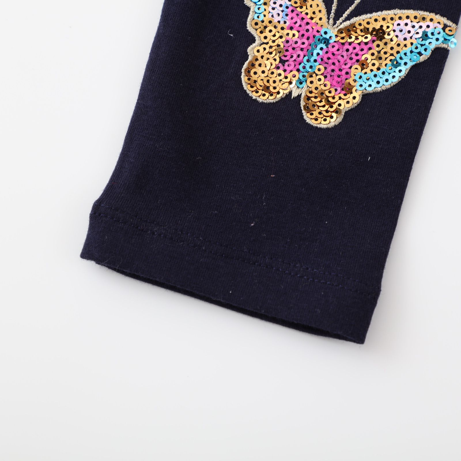 Jumping meters - 可愛刺繡腰鬆緊內搭褲-繽紛蝴蝶-深藍色