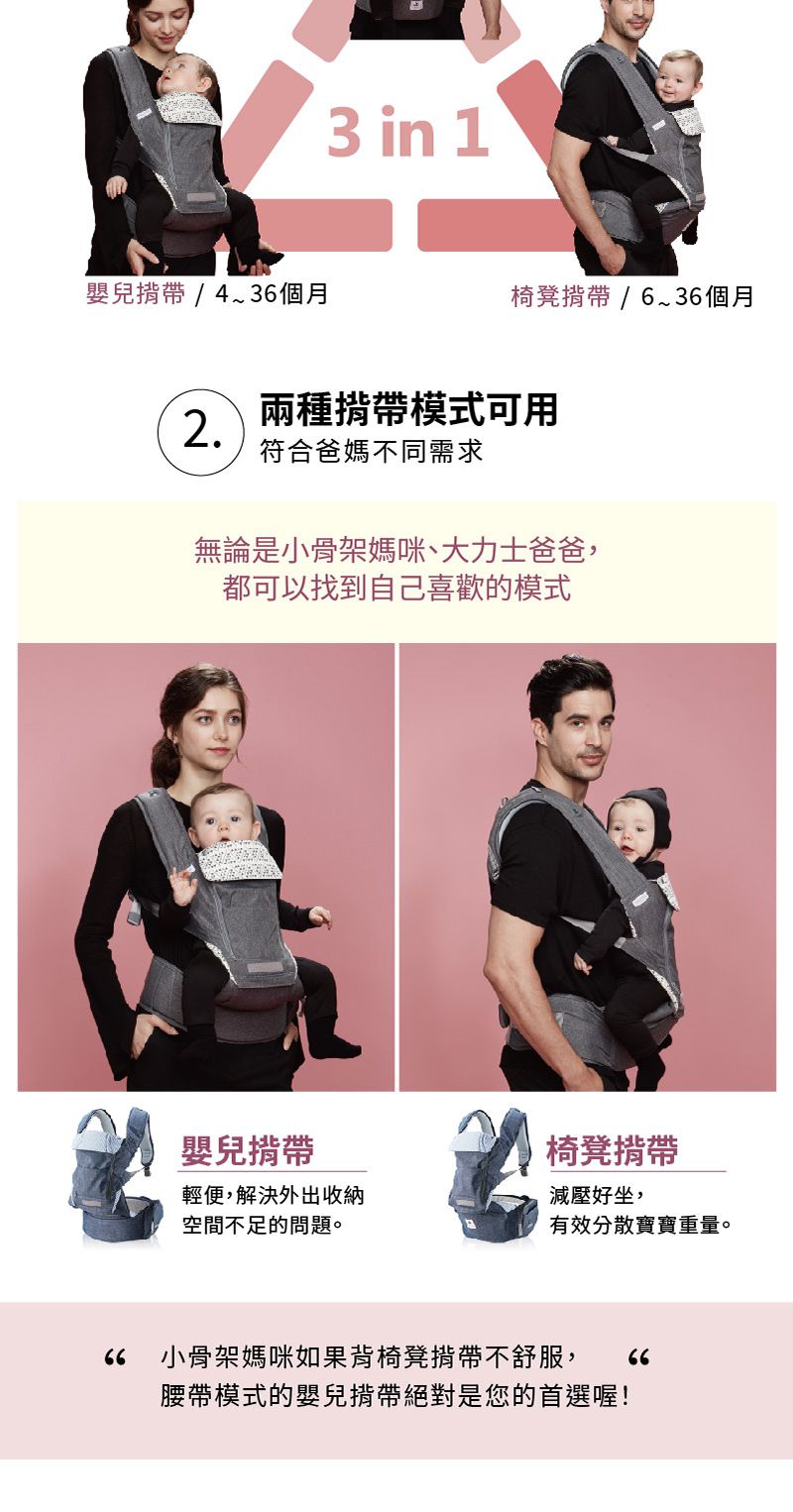 韓國 POGNAE - No5 Plus Light三合一輕量型機能揹帶-復刻牛仔灰