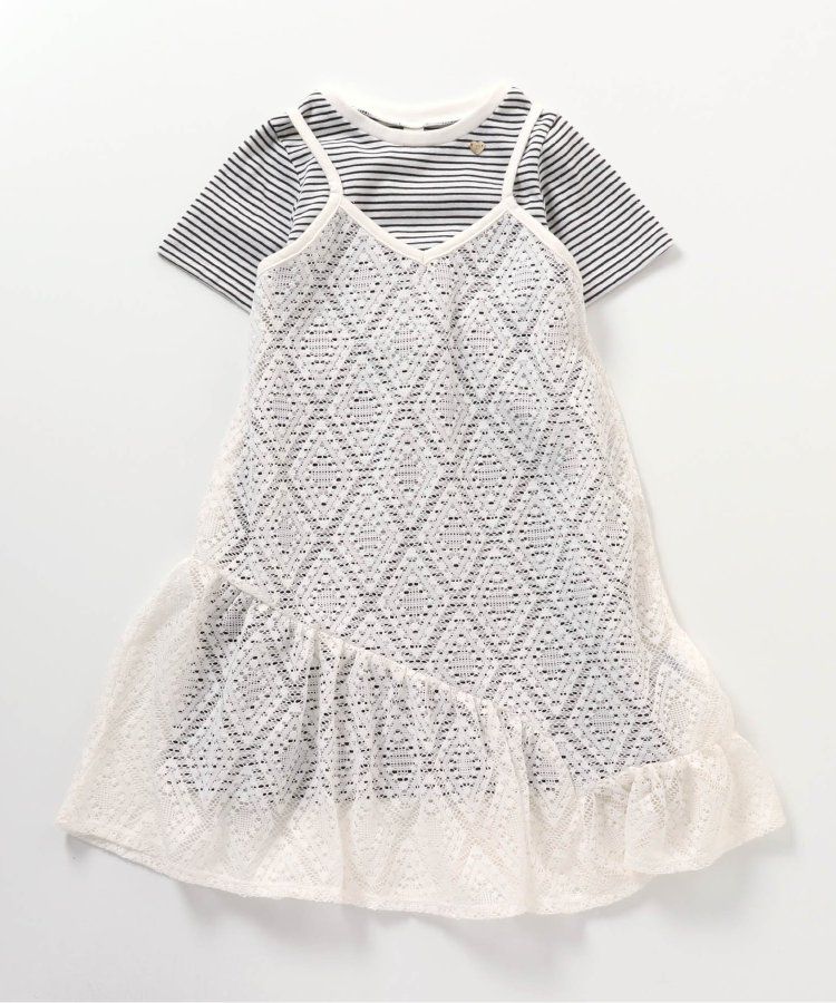 日本 apres les cours - 優雅蕾絲細肩帶洋裝(2件式)-條紋x白
