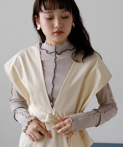 日本 Bou Jeloud - 木耳滾邊長袖上衣-淺灰